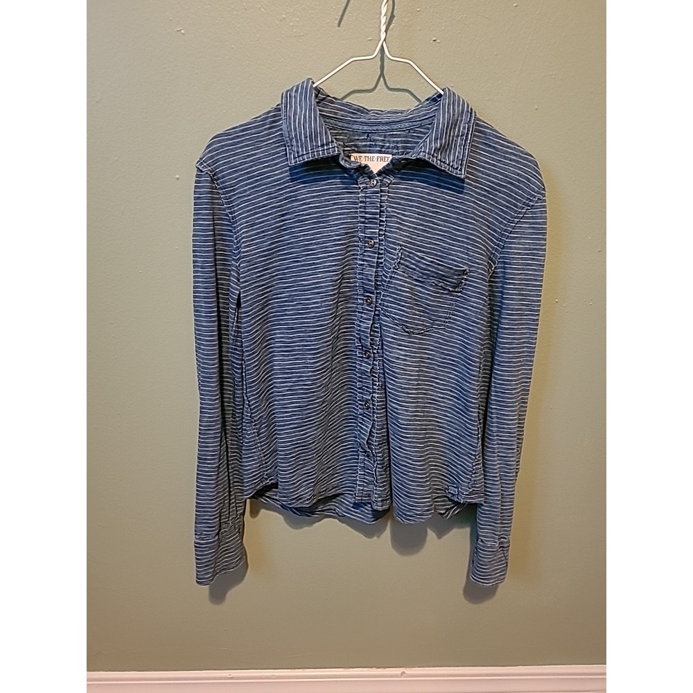 Free People We The Free Ambrose Striped Button Down Blue And White Size XS - Picture 2 of 7